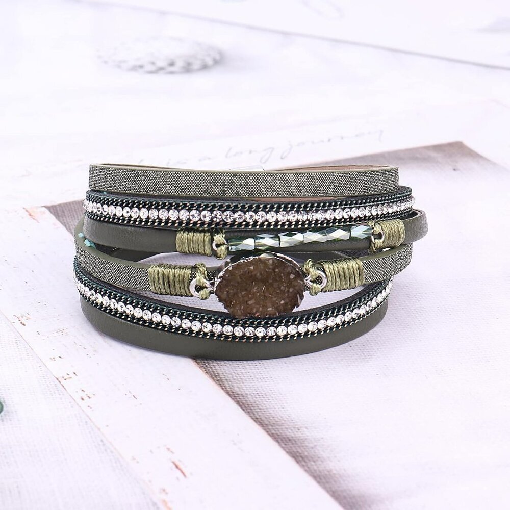 Leather Wrap Bracelet Boho Cuff Bangle Bracelets … - image 5